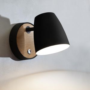 Subzonal-Applique Murale Avec Interrupteur Noir,Applique En Bois Industrielle,Abat-Jour En Aluminium Pivotant,Lampe Murale Int&eacute;rieure Moderne Pour Chambre &Agrave; Coucher Lit,Salon,Couloir,Escalier,E27 1pa - Neuf