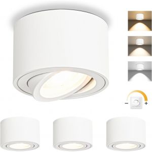 KAL-Dimmable Led Spot En Saillie Orientable, 5W Spots De Plafond, Ø80X50Mm 3000K/4000K/6500K Rotation À 30° Spot Salle De Bain, Aluminium Rond Blanc Plafonnier Spot Led Orientable, 4 Pièces - Neuf