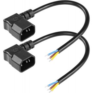 2PCS 1FT 90 degrés Gauche IEC 320 C14 mâle 3 Broches avec câblage Ouvert dénudé, câble d'alimentation de Remplacement Robuste C14 à Fil Nu, câble Ouvert en Queue de Cochon - Neuf