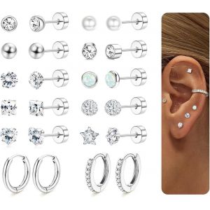 Kal-Paires Boucles D'oreilles Femme Acier Inoxydable Ensemble Cr&eacute;oles Clous D'oreilles Hypoallerg&eacute;nique Piercing Oreille Helix Cartilage Boucle D Oreille Acier Inoxydable Pour Femme Homme Bijoux - Neuf