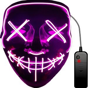 Masque Led D'halloween Avec 3 Modes D'&eacute;clairage,Purge N&eacute;on Effrayant Dans Le Noir,Pour Homme Et Femme,Effrayant Pour Jeux De Costumes,F&ecirc;tes,Cosplay,Carnaval Et F&ecirc;tes (Rose) - Neuf