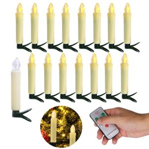 (Blanc) Pack de 10 Bougies LED sans flamme, Arbre de No&euml;l, des Bougies LED avec des Clips, avec T&eacute;l&eacute;commande de Minuterie et de 4 Modes, &agrave; l'Int&eacute;rieur Chandelles D&eacute;coration pour Arbre de No&euml;l, soir&eacute; - Neuf