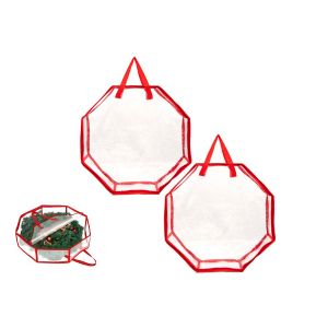 Lot de 2 sacs de rangement transparents de 76 cm pour couronnes de No&euml;l et d&eacute;corations de f&ecirc;tes - Neuf