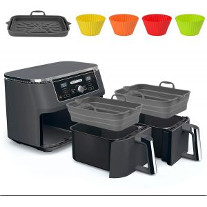 AYUHR-2 Pliable Panier Friteuse à Air avec 4 Grand Moule a muffin en Silicone, Papier Cuisson Air Fryer, Accessoire Air Fryer, Papier Sulfurisé en Feuilles, Tapis de Cuisson, Moule Gateau Silicone - Neuf