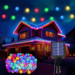Jgd-Guirlande Lumineuse Solaire 100 Led 3+15 M 8 Modes Ip65 Boules Cristal Multicolores &Eacute;clairage Ext&eacute;rieur Int&eacute;rieur Balcon Terrasse Jardin Arbres - Neuf