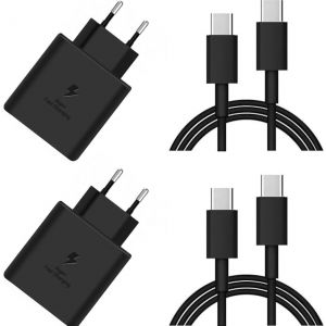 LORANKA-- Lot de 2 chargeurs USB-C 45 W Power Delivery Charge rapide avec 2 c&acirc;bles USB-C 1 m pour Samsung Galaxy S25/S24/S23/S22/Z Flip5/A55/A54/Xiaomi 14/Honor Magic6 - Neuf