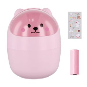 Poubelle De Table, Mini Poubelle De Bureau Avec Couvercle, Mini Amovible Porte Stylo Mignon, Belle Corbeille &Agrave; Papier, Plastique Poubelles De Maquillage (Rose+Autocollants+Sac Poubelle) - Neuf
