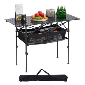 Ulteronixshop-Table De Camping Pliante Et Enroulable De 120x55 Cm, Table D'appoint Portable En Aluminium, Avec Hauteur R&eacute;glable Et Grand Sac De Transport, Pour Cuisine En Plein Air, Pique-Nique, Noir - Neuf