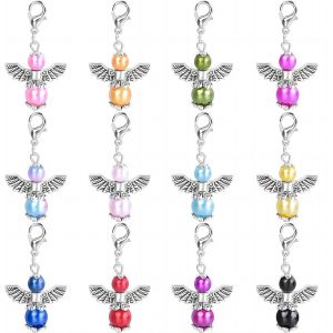 Lbgwp60-Porte-Clés Guardian Angel, 12 Pièces Pendentif D'ange Perlé Coloré Porte-Clés Porte-Bonheur Pendentifs Cadeaux De Retour Pour Les Invités De Baby Shower, Mariage Ou Fête De Noël - Neuf