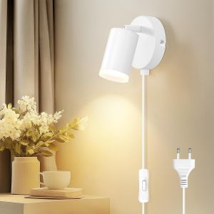 Applique Murale Intérieure Avec Interrupteur - Gu10 Spot Lampe Mural 7w Moderne Tourner 350° Pour Tableau Pour Chambre À Coucher Salle De Lecture Bureau - Blanc Givré - Sans Ampoules - Neuf