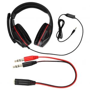 Casque de jeu comp&eacute;titif de 3,5 mm avec microphone &Eacute;couteur filaire pour PS4 (noir + rouge) - Neuf