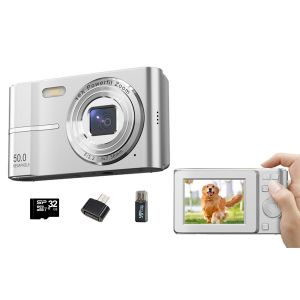 Cam&eacute;ra num&eacute;rique 4K avec 50 MP, zoom 16x, carte m&eacute;moire 32 Go, design compact, chargement USB, lecteur de carte inclus - Neuf