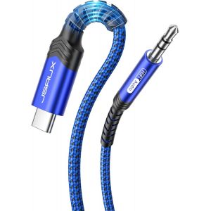 LORANKA-C&acirc;ble USB C vers Jack AUX 2m, 3,5 mm Adaptateur pour Casque de Voiture auxiliaire en Nylon tress&eacute; pour Huawei P40/P30/P20/Mate 20/30, Samsung Galaxy S22/S21/S20+/Note20/10/A8, Oneplus 7-Bleu - Neuf