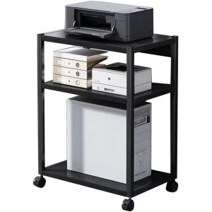 SUBZONAL-Support pour Tour d'ordinateur &agrave; 3 Niveaux, R&eacute;glable en Hauteur avec roulettes, Support pour PC CPU en M&eacute;tal pour Salon, Chambre &agrave; Coucher, Bureau, 51 x 30 x 69 cm, Noir - Neuf