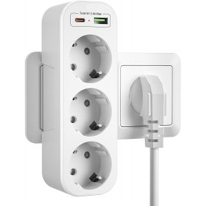 Prise USB C,Multiple Adaptateur Murale 3 Prises électriques frontales Chargeur USB Multiprises avec 3 Sortie AC,1 USB-C et 1 Ports USB-A 5V3.4A Rallonge Electrique pour Domicile,Bureau,Blanc - Neuf