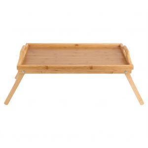 HJLIAN Plateau de lit portable en bois de bambou, bureau pour petit-dejeuner, ordinateur portable, table de service pour the et nourriture, pied pliable - Neuf