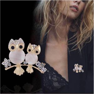 Kjdal-Broche Hibou En Strass Broche Émail Double Hibou Mignon Opale Animal Bouquet Corsage Épingle De Revers Écharpe Châle Vêtements Accessoires Pour Femmes Filles - Neuf