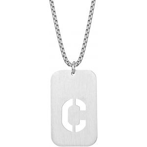 Kal-Homme Acier Inoxydable Dog Tag Initiale Lettre Pendentif Collier Carr&eacute; Militaire Charme Avec Cha&icirc;ne - Neuf