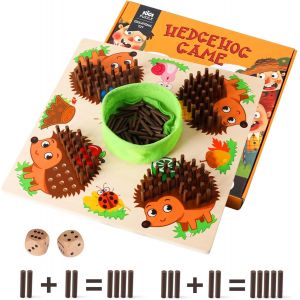 PLAY-Jeu Du H&eacute;risson En Bois Jouets Montessori(Jeu De Soci&eacute;t&eacute; Avec Cubes) Jeu De Motricit&eacute; Fine Jeux De Pions &Agrave; Partir De 3,4 Ans Jeu Familial Jeu De Voyage, Cadeaux Pour Enfants - Neuf