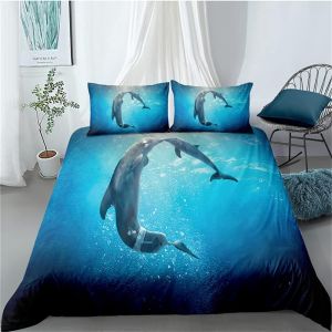 Ensemble De Housse De Couette Th&iquest;&iquest;Me Dauphin - Ensemble De Housse De Couette Imprim&iquest;&iquest;E En D Ensemble De Literie En Microfibre Respirante (Dauphin , - Neuf