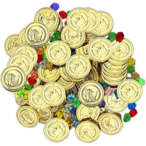 MEVRONISSHOP-Tr&eacute;sor Des Pirates Pi&egrave;ces D'Or Jouet(200Pcs), Tresor Enfant, D'Or Pirate Jouet pour Enfants, D&eacute;coration Anniversaire en Or, Pirate Treasure Hunt Game for Kids Or Party Favor - Neuf