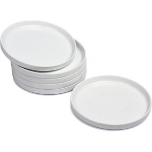 Mevronisshop-Lot De 6 Assiettes &Agrave; Dessert, Assiette Blanche Porcelaine 18 Cm, Petite Assiette Ronde Avec Rebord, Plat Ceramique Pour G&acirc;teau, Pain, Salade, P&acirc;tes, Fruits - Neuf