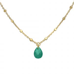 Collier Argent Dor&eacute; Goutte Pierre Naturelle Onyx Vert - Neuf