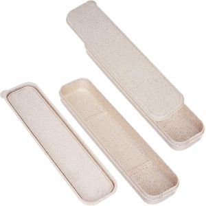 2 Pièces Boîte De Rangement Portable Pour Couverts(Beige), Boîte De Rangement De Voyage Pour Couteau Fourchette Cuillère Vaisselle - Neuf