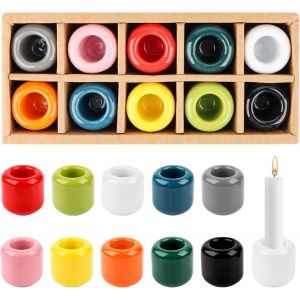 KALANKA-Lot de 10 mini bougeoirs avec trou de 1,8 cm - En céramique - Blanc - Pour cérémonie d'autel - Éclairage de bougie - Décoration intérieure (multicolore) - Neuf