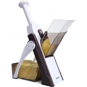 Chenquansarl-Mandoline De Cuisine Safety Slicer Manuelle Multifonction Tous Coupe Légumes Lame En Acier Inoxydable, Julienne, Cubes, Fcoupe Patate Frite Carotte, Euroshopping - Marron - Neuf
