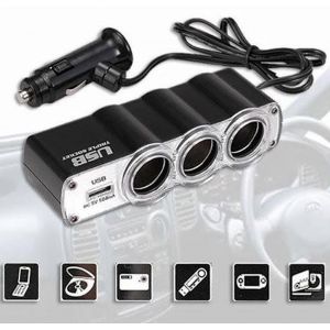 V&eacute;hicule 12V/24V 03 voies Allume-cigare R&eacute;partiteur avec 1 ports USB Adaptateur de charge - Neuf