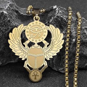 Scarabée Égyptien Oeil De Ra Horus Symbole Colliers Acier Inoxydable Couleur Or Ankh Clé De Vie Collier Bijoux Colliers N2336s01 - Neuf