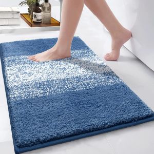 Tapis De Bain En Microfibre Extra Doux,Tapis Salle De Bain Antid&eacute;rapant Moelleux,Lavable En Machine,Tapis De Douche Absorbant L'eau,Bleu,50 X 80 Cm - Neuf