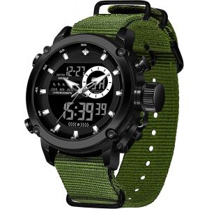 Nbgcm-Homme Montre Militaire Sport,30m Etanche Montres Bracelet Multifonction Avce Chronographe Alarme Date Led Digitale Lumière Noir - Neuf