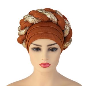 Ch&acirc;le Turban Africain Ethnique &Agrave; Sequins Pour Femmes - Bonnet De Braid 0,15 Kg, &Eacute;l&eacute;ment De Per&ccedil;age Populaire, Style Estival, Automnale, Printemps Et Hiver - Neuf