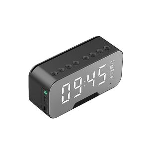 R&eacute;veil miroir LED avec haut-parleur Bluetooth, radio FM, double alarme et affichage de la temp&eacute;rature, noir - Neuf