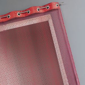 Voilage Filet Avec Parement Taffetas Rouge Orang&eacute; 140x240 Cm - Neuf