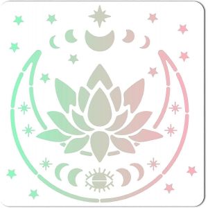 Feuille De Pochoir Lotus, Modèle De Lune Et De Fleur De Lotus, Grand Pochoir Carré En Plastique Réutilisable, Signe - Neuf