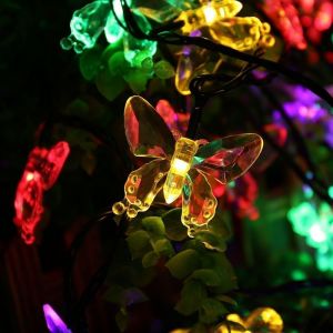 Kal-Guirlande Lumineuse Solaire, 5 Mètres De Chaîne De Lumière Led Solaire 20 Papillon Éclairage De Décoration Pour Les Fêtes De Noël (Rgb) - Neuf