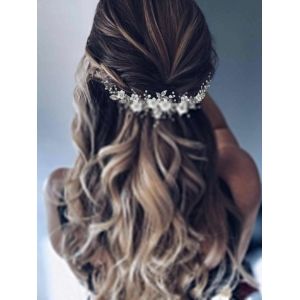 Kal-Serre-Tête De Mariée En Forme De Vigne À Fleurs En Cristal - Accessoire De Cheveux Pour Femme Et Fille (Argenté) - Neuf