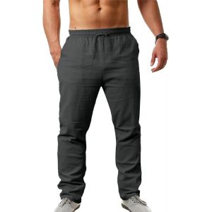 Tzf-Pantalon Coton Lin Homme Décontractés De Plage Léger Été Casual Yoga Pants Avec Cordon Elastique Grande Taille - Neuf