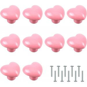 Lot De 10 Boutons De Porte En Forme De Coeur, Boutons De Meubles En C&eacute;ramique Rose Pour Armoire, Chambre D'enfant - Neuf