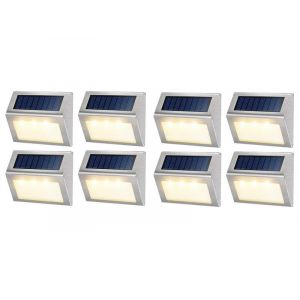 Lot De 8 Lampes Solaires Led Pour Cl&ocirc;ture, Applique Murale D'ext&eacute;rieur, Blanc Chaud - Neuf