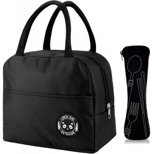 Sac Isotherme Repas 6l, Ensemble 5 Couverts De Camping, Sac &Agrave; D&eacute;jeuner Imperm&eacute;able Isol&eacute; De Lunch Box Convient Pour &Eacute;cole Bureau Pique-Nique (Noir) - Neuf