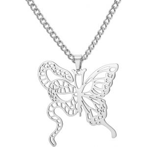 Kal-Collier De Papillon Serpent En Acier Inoxydable Pendentifs Unique &Agrave; Double Symbolisme Bijoux Pour Hommes Femmes - Neuf
