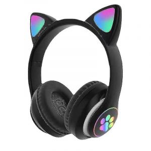 Casque Bluetooth sans fil noir Casque d'oreille de chat avec lumi&egrave;re LED - Neuf