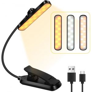 Kalanka-Hotut Lampe De Lecture Rechargeable, Portable Longue Dur&eacute;e Mini Led Liseuse Lampe Clip, 360&deg; Cou Flexible, 3 Temp&eacute;ratures De Couleur, Gradation, Longue Travail Pour Lire Au Lit - Neuf