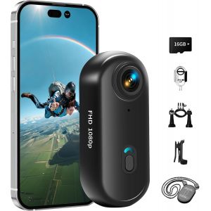 MEVRONISSHOP-Mini Camera Sport,1080P Action Cam WiFi et Carte m&eacute;moir 16 Go,cam&eacute;ra POV sous-Marine &eacute;tanche jusqu'&agrave; 30 m,360 &deg; pour Casque de v&eacute;lo,cam&eacute;ra corporelle,bodycam,Camera Waterproof,Petit cam&eacute; - Neuf