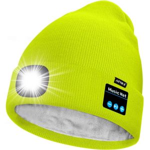 Unisexe Led Bluetooth Bonnet Lampe Frontale,Usb Rechargeable 4 Led Musique Parleur Chapeau De Course Lumière Chaud Polaire Doublée Tricot Bonnet Cadeaux Pour Hommes Et Femmes - Neuf