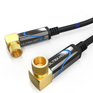 Câble d'antenne SAT de 5m, câble coaxial câble satellite 2x coudé, connecteur F (90° degrés) vers connecteur F (90° degrés), connecteur métallique pour TV, HDTV, DVB-T, DVB-C, DVB-S2 - Neuf